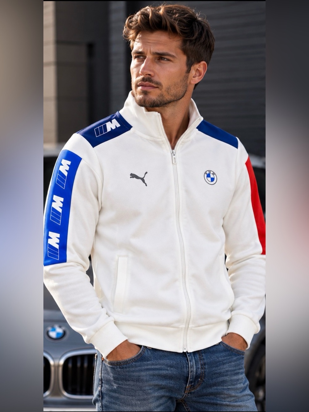 PUMA BMW Motorsport M Motorsport Track Jacket – White/Blue/Red – Size Small